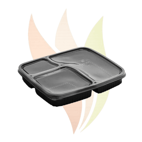 3CP Meal Tray with Lid Black Plastic